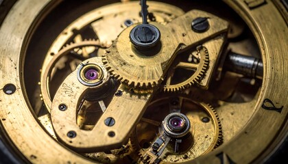 Close-up view of intricate clock mechanism