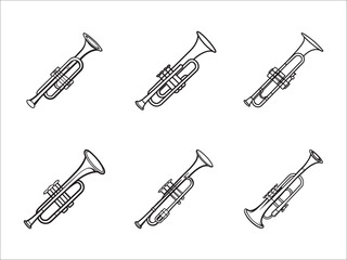 Trumpet musical instrument pattern black and white line drawing design