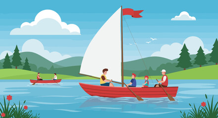 Summer Lake Adventure with Families Sailing and Rowing Boats