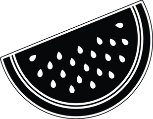 Black and White Watermelon Slice Silhouette Vector with Seeds and Double Rind Border, Minimal Fruit Icon for Food Design and Branding