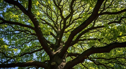 Fototapeta premium A majestic oak tree spreads its branches towards the sky