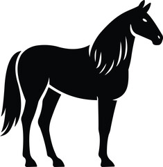 Horse silhouette standing profile black art, Black horse side view vector illustration