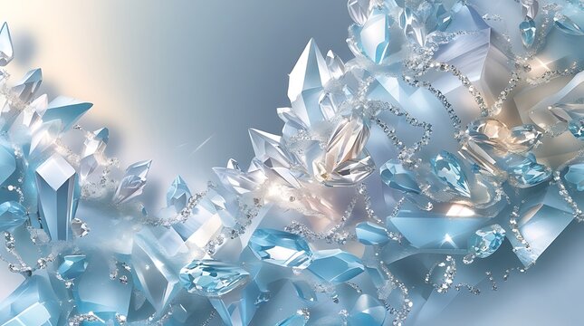 Elegant abstract illustration of sparkling blue crystals and glittering gemstones