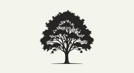 Silhouette of a majestic deciduous tree with a sprawling canopy against a pale background, symbolizing growth and nature's beauty