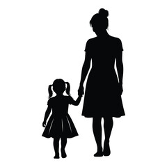 Silhouetted mother and child holding hands walking together creating a timeless family bond silhouette