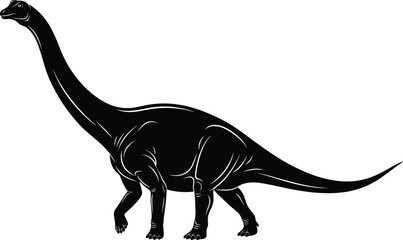 Black Silhouette of Sauropod Dinosaur with Long Neck and Tail, Prehistoric Animal Vector Icon for Education, Paleontology, and Nature Themes
