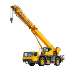 Fototapeta premium Heavy yellow crane lifting equipment on construction site during daytime