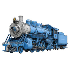 Obraz premium Classic steam locomotive in vibrant blue color at a railway museum showcasing transportation history
