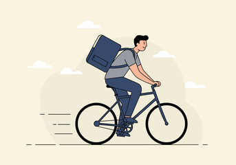 Fototapeta premium Biking adventure delivery urban city digital modern environment side view lifestyle concept