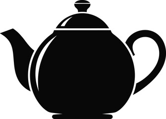 Classic Teapot Silhouette with Curved Spout and Handle – Black Vector Illustration, Minimalist Kitchen Icon, Tea Serving Design Element