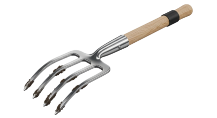 Garden fork with wooden handle isolated PNG with Transparent Background