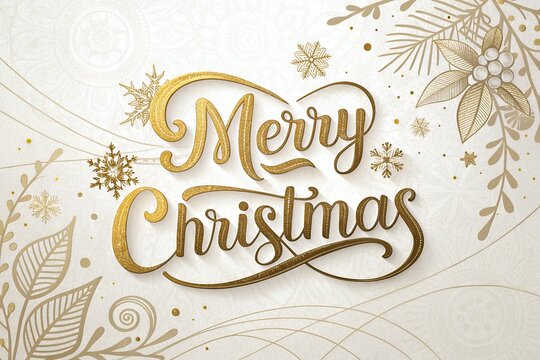 Elegant gold glitter merry christmas greeting with festive ornaments