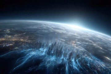 Fototapeta premium 宇宙から見た青い地球と街の明かり