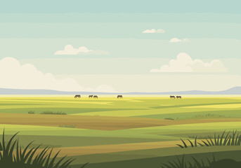 Herd of horses grazing in the open plains nature scene tranquil environment landscape view