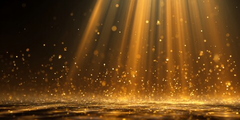 Elegant golden light rays and shimmering particles create a magical background suitable for festive celebrations and creative projects