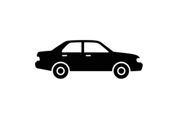 Fototapeta premium Black Sedan Car Silhouette Icon on White Background - Automobile Vector Graphic