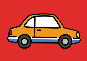 Fototapeta premium Simple Orange and Blue Cartoon Car on Red Background Vector Illustration