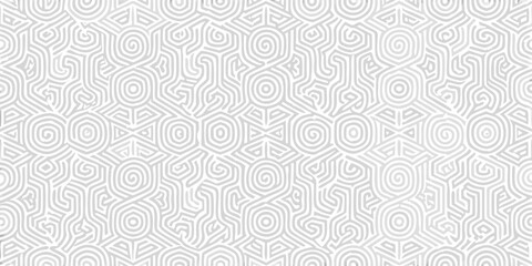 Abstract geometric seamless pattern with hexagonal and spiral elements in a light gray and white color scheme