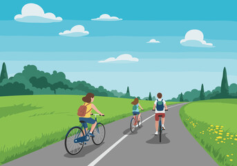 Fototapeta premium Cycling adventure in nature scenic road digital bright day outdoor activity relaxing environment
