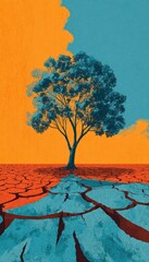 Lonely tree amidst cracked earth