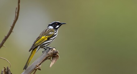 Obraz premium Yellow-throated Grassbird Perched on Branch.