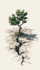 Lonely tree amidst cracks