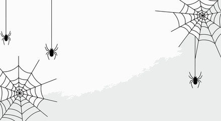 Minimalist Halloween Background with Spiders and Cobwebs on White Textured Paper