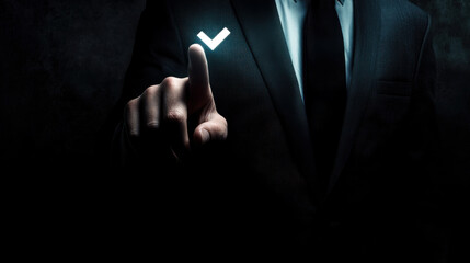 Businessman interacting with digital interface and making selections in modern technology environment