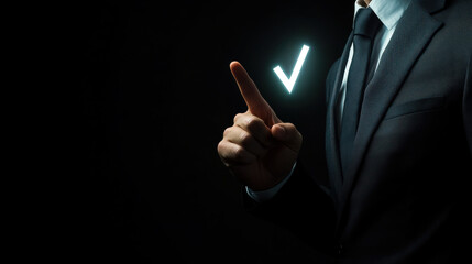 Businessman interacting with digital interface and making selections in modern technology environment