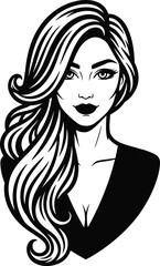 Stylized silhouette of elegant woman with long hair and defined features, symbolizing beauty, fashion, femininity, grace, and artistic expression