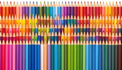 Colorful pencils in a large row