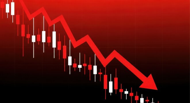 Stock market chart shows a downward trend red arrow indicating loss crisis