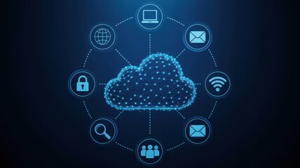 Cloud computing network digital data storage illustration for technology concept