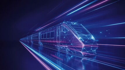 Obraz premium Futuristic train, neon lights, speed concept, transportation technology