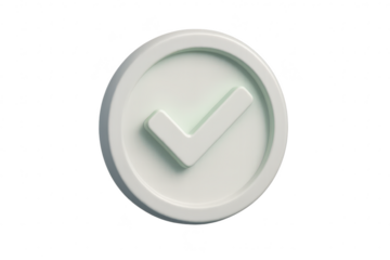 White 3D rendered checkmark icon in a circular frame, isolated on transparent background