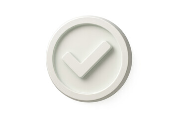 White 3D checkmark icon in a circle isolated on transparent background.