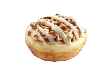 Cinnamon pastry roll with icing isolated on transparent background