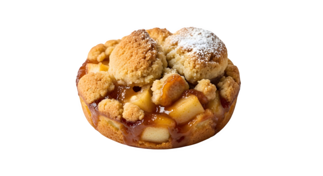 Delicious apple crumble tart isolated on transparent background, a delightful dessert featuring a buttery crust, sweet apples, and a crumbly topping