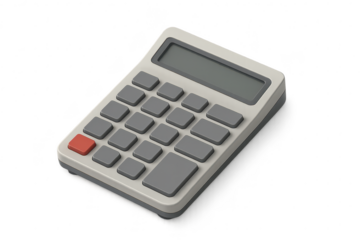 Modern gray calculator with red button isolated on a transparent background