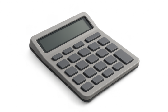 Sleek gray calculator isolated on transparent background for accounting
