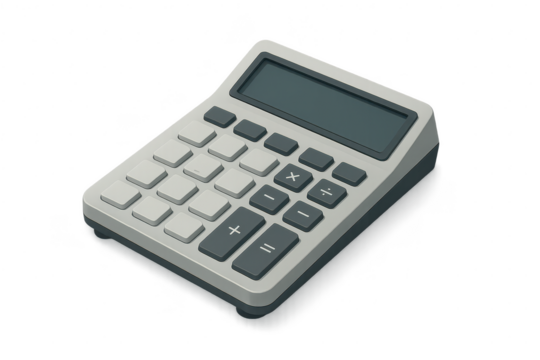 Digital calculator for math and finance, isolated on transparent background