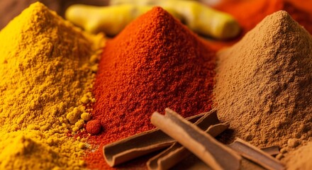 Vibrant culinary spices create a colorful and aromatic backdrop for cooking and baking inspiration