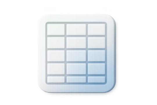 Sleek data table grid icon isolated on transparent background, modern UI element.