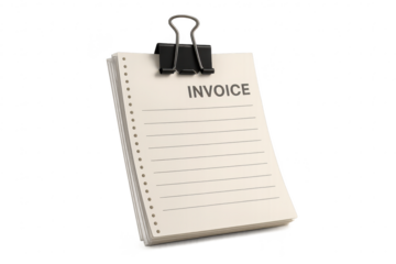 Stack of blank invoice papers with binder clip isolated on transparent background