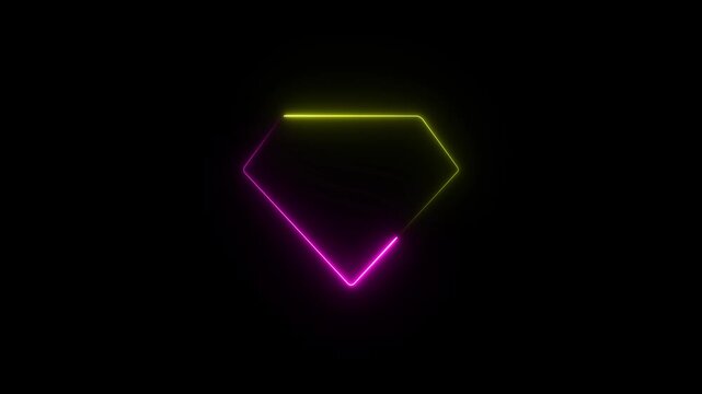 Abstract glowing diamond icon.Neon glowing diamond icon on black background.Neon gemstone icon animation, flickering emergence and fading. Glowing neon diamond, looped animation.
