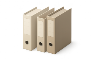 Group of three beige office binders isolated on a clean transparent background