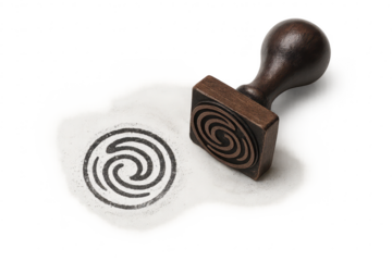 Wooden spiral stamp and its impression on paper, isolated on transparent background