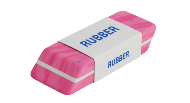 Pink eraser with the word RUBBER on it isolated PNG with Transparent Background