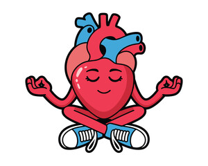 Heart character meditating isolated on white background