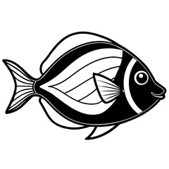 Simple Black Outline Surgeonfish Vector Drawing Isolated on White